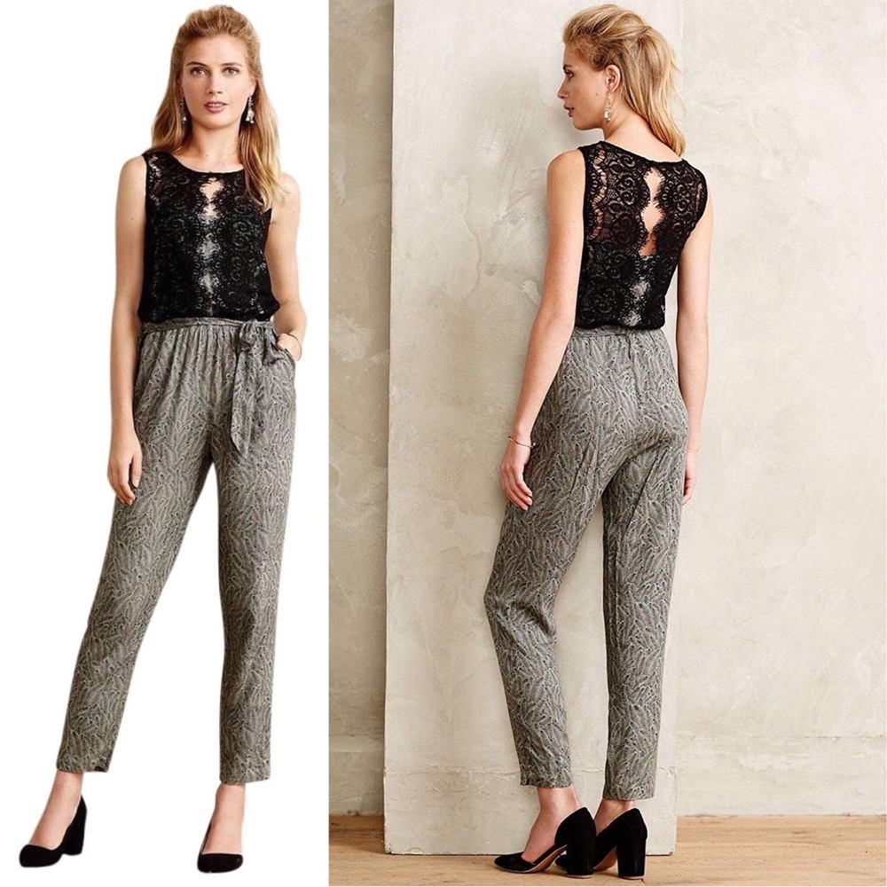 Anthropologie | Lacy Black And Gray Jumpsuit
